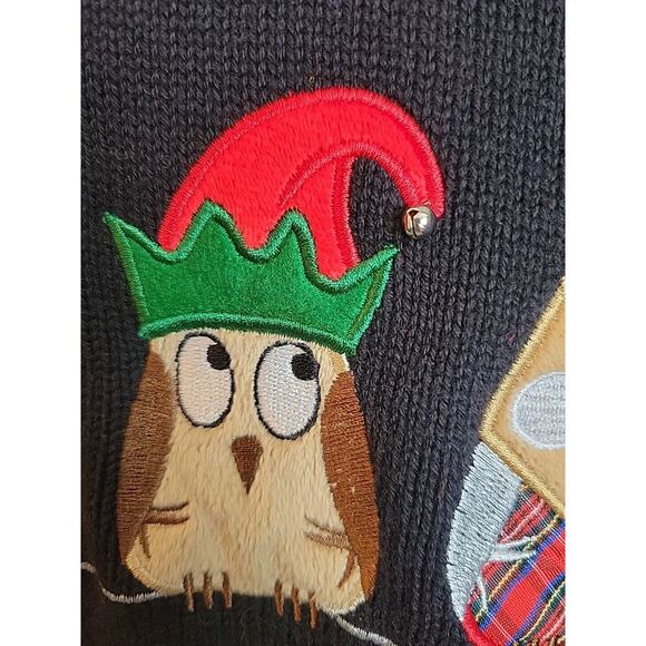 NWT Christopher & Banks Christmas Black Owl Knit Pullover Sweater Size Medium - Picture 11 of 15